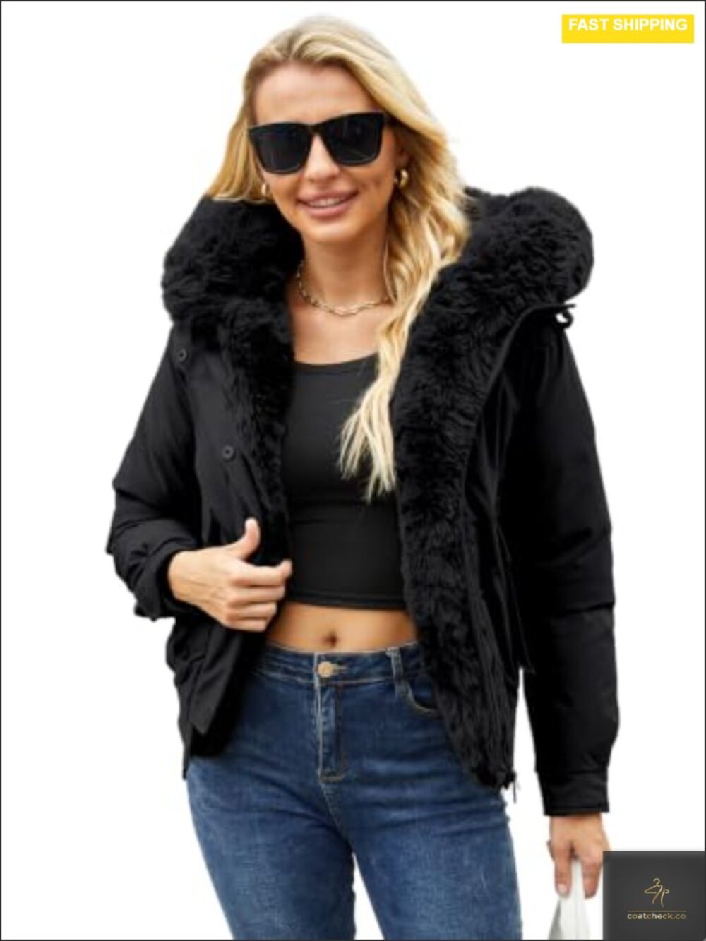 Women's Thickened Puffer Coat with Detachable Faux Fur Hood, Insulated Winter